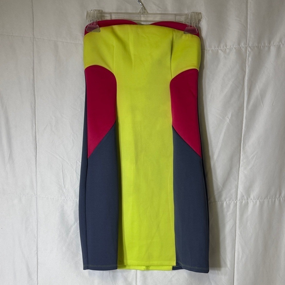 Wishes Wishes Wishes Strapless Colorblock Bodycon Mini Dress Size‎ 7 Neon Pink